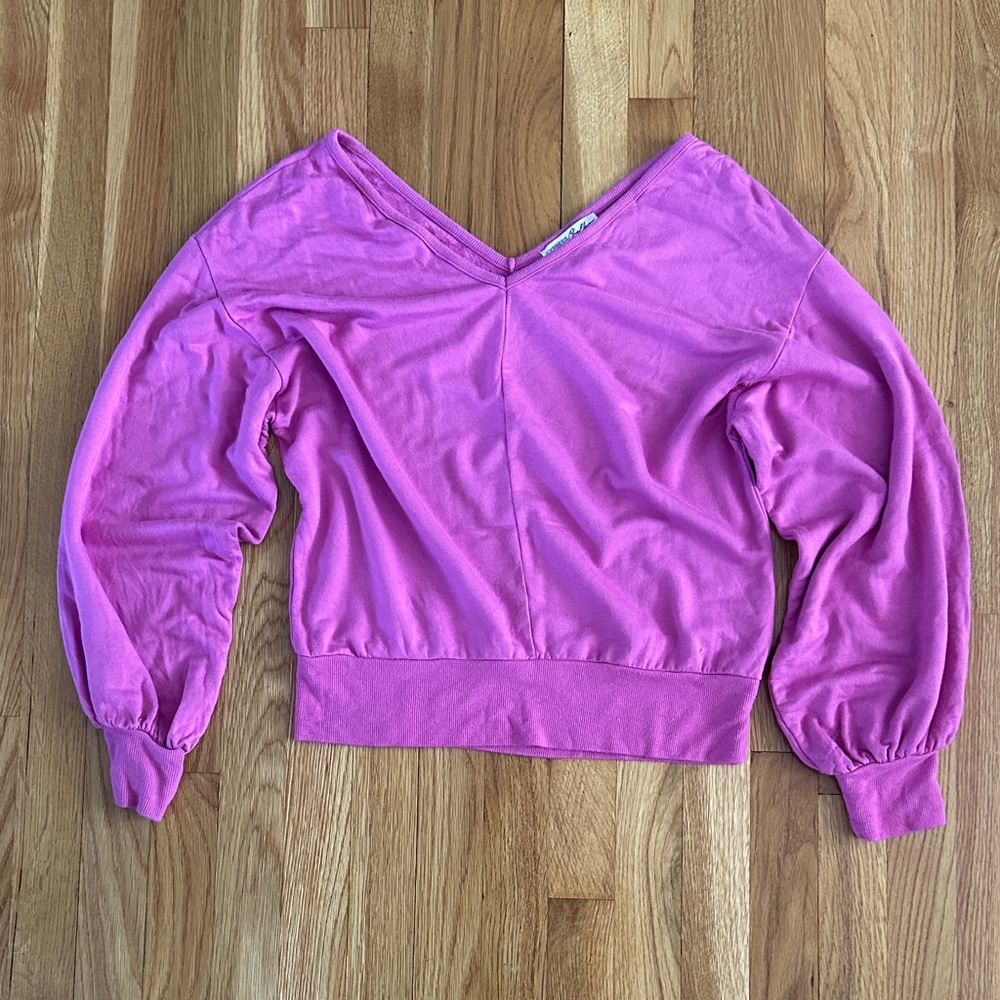 Express Fuchsia V-Neck Sweatshirt